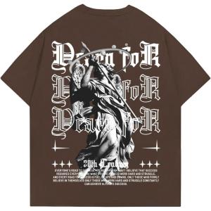 image:imageGORGLITTER Mens Letter Graphic Print T Shirts Round Neck Short Sleeve Loose Tee TopsChocolate Brown Slogan  Figure