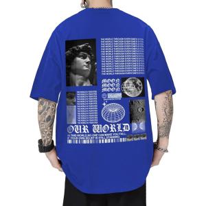 image:imageGORGLITTER Mens Letter Graphic Print T Shirts Round Neck Short Sleeve Loose Tee TopsRoyal Blue Figure