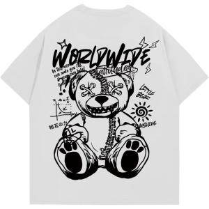 image:imageGORGLITTER Mens Letter Graphic Print T Shirts Round Neck Short Sleeve Loose Tee TopsWhite Bear and Letter