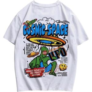 image:imageGORGLITTER Mens Letter Graphic Print T Shirts Round Neck Short Sleeve Loose Tee TopsWhite Cartoon  Slogan