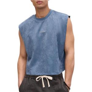 image:imageGORGLITTER Mens Letter Patched Washed Cropped Top Crewneck Sleeveless Street Tank TopsMisty Blue