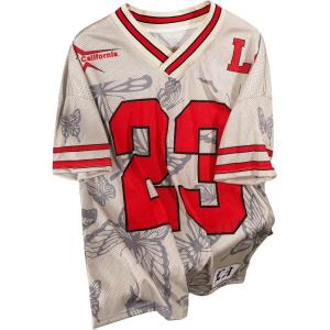 image:imageGORGLITTER Mens Number Graphic Jersey Shirts Short Sleeve V Neck Tees Sports TShirt TopApricot