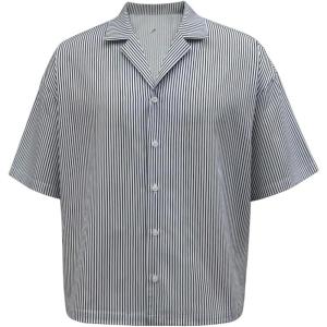 image:imageGORGLITTER Mens Striped Cropped Shirts Casual Button Down Short Sleeve TShirt Summer Hippie Beach Vacation TopsBlack and White