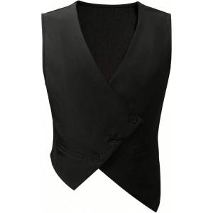 image:imageGORGLITTER Mens Suit Blazer Vest V Neck Button Down Wrap Sleeveless Jacket Casual Business Formal WaistcoatBlack