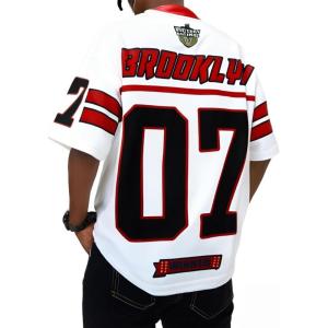 image:imageGORGLITTER Mens V Neck Racing Print Jersey Shirt Number Graphic Oversized Short Sleeve Streetwear TShirtWhite and Red