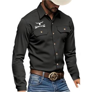 image:imageGORGLITTER Mens Western Cowboy Shirts Long Sleeve Button Down Slim Fit Office Work Country ShirtBlack