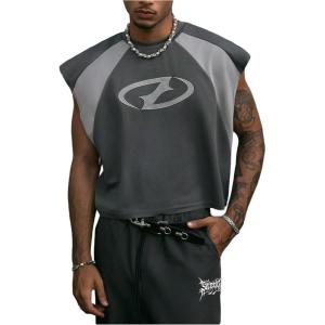 image:imageGORGLITTER Mens Y2k Cropped Tank Top Graphic Dolman Sleeve Boxy Oversized Streetwear Crop Top Tee Shirts Rave OutfitsGrey