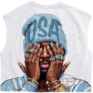 image:imageGORGLITTER Mens Y2k Sleeveless Tank Top Figure Graphic Crewneck Street Shirt Going Out TopsWhite