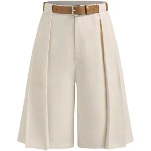image:imageGORGLITTER Womens Pleated Dress Shorts Wide Leg Dressy 2026 High Waisted Office Work Business Belted Shorts with BeltApricot