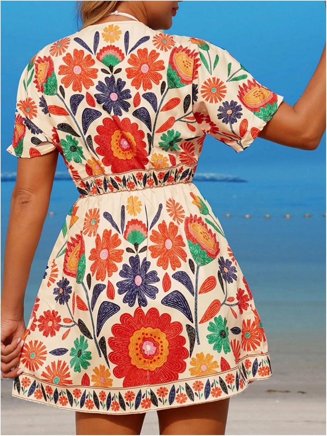 image:imageGORGLITTER Womens Floral Tropical Sun Dress Boho Swimsuit Coverup Bikini Bathing Suit Beach Cover Ups Resort OutfitsMulticolor