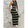 image:imageGORGLITTER Womens 2 Piece Outfit Color Block Striped Halter Top and Ribbed Knit Bodycon Maxi Skirt SetArmy Green