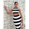 image:imageGORGLITTER Womens 2 Piece Outfit Color Block Striped Halter Top and Ribbed Knit Bodycon Maxi Skirt SetBlack and White