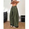 image:imageGORGLITTER Womens Baggy Dress Pant Low Rise Pleated Barrel Cargo Oversized Wide Leg Business Casual TrousersArmy Green