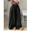 image:imageGORGLITTER Womens Baggy Dress Pant Low Rise Pleated Barrel Cargo Oversized Wide Leg Business Casual TrousersBlack Striped