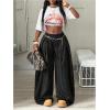 image:imageGORGLITTER Womens Baggy Dress Pant Low Rise Pleated Barrel Cargo Oversized Wide Leg Business Casual TrousersBlack Striped