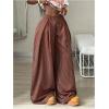 image:imageGORGLITTER Womens Baggy Dress Pant Low Rise Pleated Barrel Cargo Oversized Wide Leg Business Casual TrousersBrown