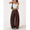image:imageGORGLITTER Womens Baggy Dress Pant Low Rise Pleated Barrel Cargo Oversized Wide Leg Business Casual TrousersCoffee Brown