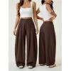 image:imageGORGLITTER Womens Baggy Dress Pant Low Rise Pleated Barrel Cargo Oversized Wide Leg Business Casual TrousersCoffee Brown