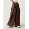 image:imageGORGLITTER Womens Baggy Dress Pant Low Rise Pleated Barrel Cargo Oversized Wide Leg Business Casual TrousersCoffee Brown