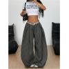 image:imageGORGLITTER Womens Baggy Dress Pant Low Rise Pleated Barrel Cargo Oversized Wide Leg Business Casual TrousersDark Grey Striped
