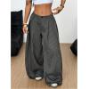 image:imageGORGLITTER Womens Baggy Dress Pant Low Rise Pleated Barrel Cargo Oversized Wide Leg Business Casual TrousersDark Grey Striped