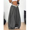 image:imageGORGLITTER Womens Baggy Dress Pant Low Rise Pleated Barrel Cargo Oversized Wide Leg Business Casual TrousersDark Grey Striped