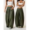 image:imageGORGLITTER Womens Baggy Dress Pant Low Rise Pleated Barrel Cargo Oversized Wide Leg Business Casual TrousersSolid Army Green