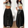 image:imageGORGLITTER Womens Baggy Dress Pant Low Rise Pleated Barrel Cargo Oversized Wide Leg Business Casual TrousersSolid Black