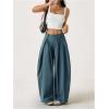 image:imageGORGLITTER Womens Baggy Dress Pant Low Rise Pleated Barrel Cargo Oversized Wide Leg Business Casual TrousersTeal Blue Petite