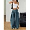 image:imageGORGLITTER Womens Baggy Dress Pant Low Rise Pleated Barrel Cargo Oversized Wide Leg Business Casual TrousersTeal Blue Petite