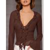 image:imageGORGLITTER Womens Bell Sleeve Tie Front Mesh Tops Sheer Cardigan Ruffle Going Out Concert Western Vintage Blouse ShirtChocolate Brown