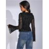 image:imageGORGLITTER Womens Bell Sleeve Tie Front Mesh Tops Sheer Cardigan Ruffle Going Out Concert Western Vintage Blouse ShirtFloral Mesh Black