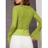 image:imageGORGLITTER Womens Bell Sleeve Tie Front Mesh Tops Sheer Cardigan Ruffle Going Out Concert Western Vintage Blouse ShirtGreen