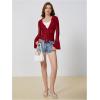 image:imageGORGLITTER Womens Bell Sleeve Tie Front Mesh Tops Sheer Cardigan Ruffle Going Out Concert Western Vintage Blouse ShirtMesh Red