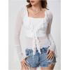 image:imageGORGLITTER Womens Bell Sleeve Tie Front Mesh Tops Sheer Cardigan Ruffle Going Out Concert Western Vintage Blouse ShirtSheer White