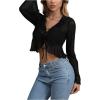 image:imageGORGLITTER Womens Bell Sleeve Tie Front Y2K Tops Classy Cute Sheer Going Out Gothic Concert Mesh Long Sleeve Crop TopsBlack
