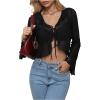 image:imageGORGLITTER Womens Bell Sleeve Tie Front Y2K Tops Classy Cute Sheer Going Out Gothic Concert Mesh Long Sleeve Crop TopsBlack