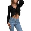 image:imageGORGLITTER Womens Bell Sleeve Tie Front Y2K Tops Classy Cute Sheer Going Out Gothic Concert Mesh Long Sleeve Crop TopsBlack