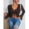 image:imageGORGLITTER Womens Bell Sleeve Tie Front Y2K Tops Classy Cute Sheer Going Out Gothic Concert Mesh Long Sleeve Crop TopsCoffee Brown
