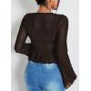 image:imageGORGLITTER Womens Bell Sleeve Tie Front Y2K Tops Classy Cute Sheer Going Out Gothic Concert Mesh Long Sleeve Crop TopsCoffee Brown