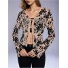 image:imageGORGLITTER Womens Bell Sleeve Tie Front Y2K Tops Classy Cute Sheer Going Out Gothic Concert Mesh Long Sleeve Crop TopsNude