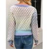 image:imageGORGLITTER Womens Button Up Colorful Cropped Cardigan Fall Clothes Cute Trendy 2025 Knit Tweed Sweater JacketMulticolor Blue and Pink