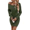 image:imageGORGLITTER Womens Cable Knit Sweater Dress Long Sleeve Knit Fall Winter Dresses Crewneck Mini Pencil DressesArmy Green