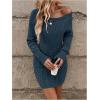 image:imageGORGLITTER Womens Cable Knit Sweater Dress Long Sleeve Knit Fall Winter Dresses Crewneck Mini Pencil DressesBlue