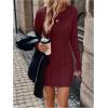 image:imageGORGLITTER Womens Cable Knit Sweater Dress Long Sleeve Knit Fall Winter Dresses Crewneck Mini Pencil DressesBurgundy
