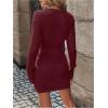 image:imageGORGLITTER Womens Cable Knit Sweater Dress Long Sleeve Knit Fall Winter Dresses Crewneck Mini Pencil DressesBurgundy