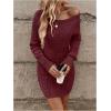 image:imageGORGLITTER Womens Cable Knit Sweater Dress Long Sleeve Knit Fall Winter Dresses Crewneck Mini Pencil DressesBurgundy