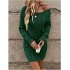 image:imageGORGLITTER Womens Cable Knit Sweater Dress Long Sleeve Knit Fall Winter Dresses Crewneck Mini Pencil DressesDark Green