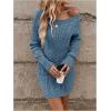 image:imageGORGLITTER Womens Cable Knit Sweater Dress Long Sleeve Knit Fall Winter Dresses Crewneck Mini Pencil DressesDusty Blue