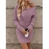 image:imageGORGLITTER Womens Cable Knit Sweater Dress Long Sleeve Knit Fall Winter Dresses Crewneck Mini Pencil DressesDusty Purple